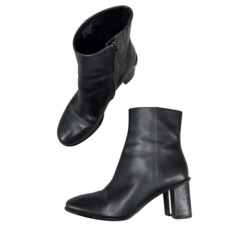 Tory Burch Brooke Stamped Heel Boots Black Leather Ankle Booties Women's‎ 8.5